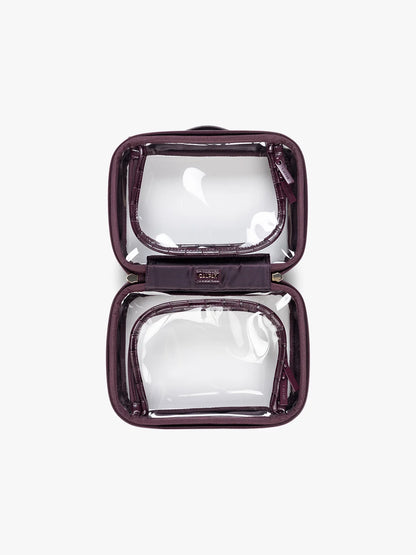 Small Clear Cosmetics Case in Croc-Embossed