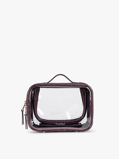 Small Clear Cosmetics Case in Croc-Embossed