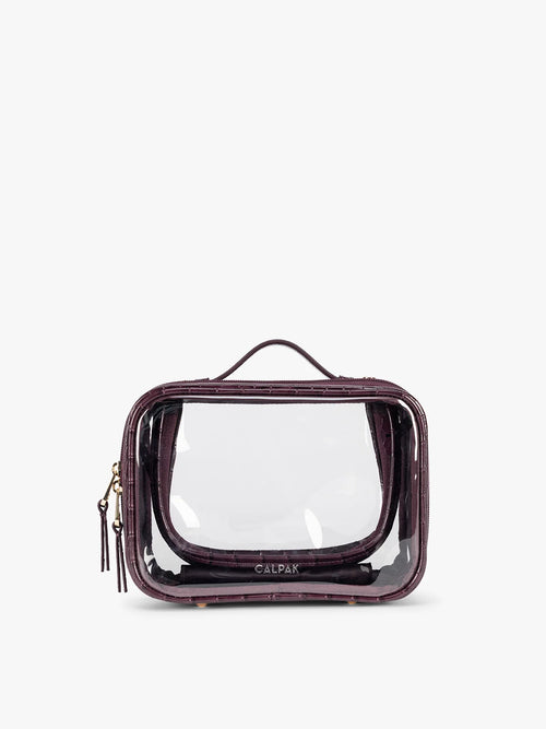 Small Clear Cosmetics Case in Croc-Embossed