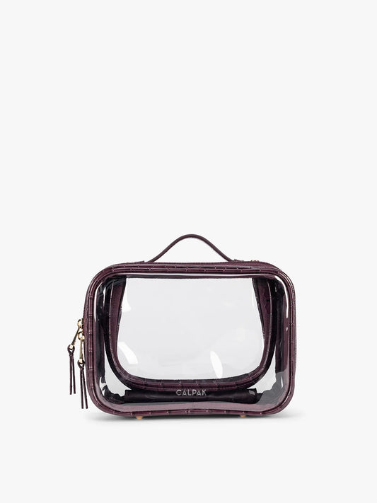 Small Clear Cosmetics Case in Croc-Embossed