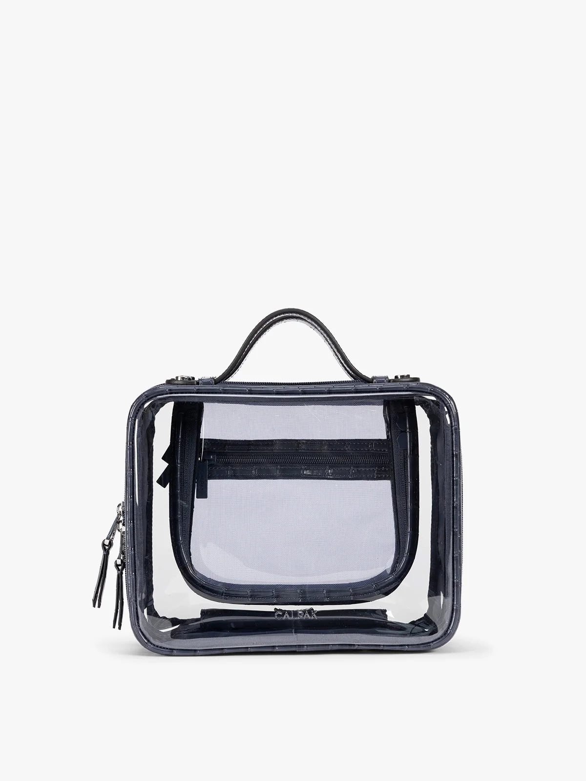 Medium Clear Cosmetics Case in Croc-Embossed