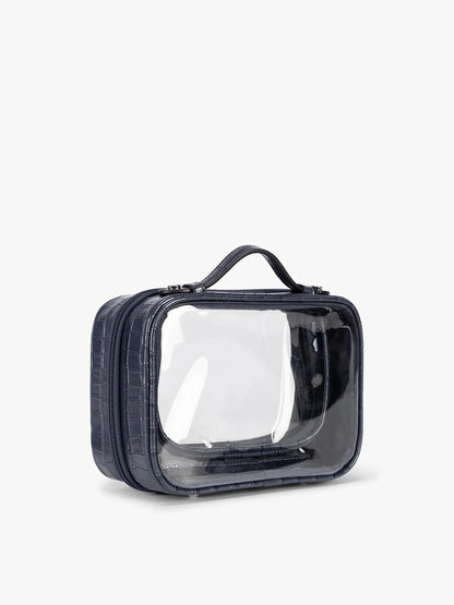 Small Clear Cosmetics Case in Croc-Embossed
