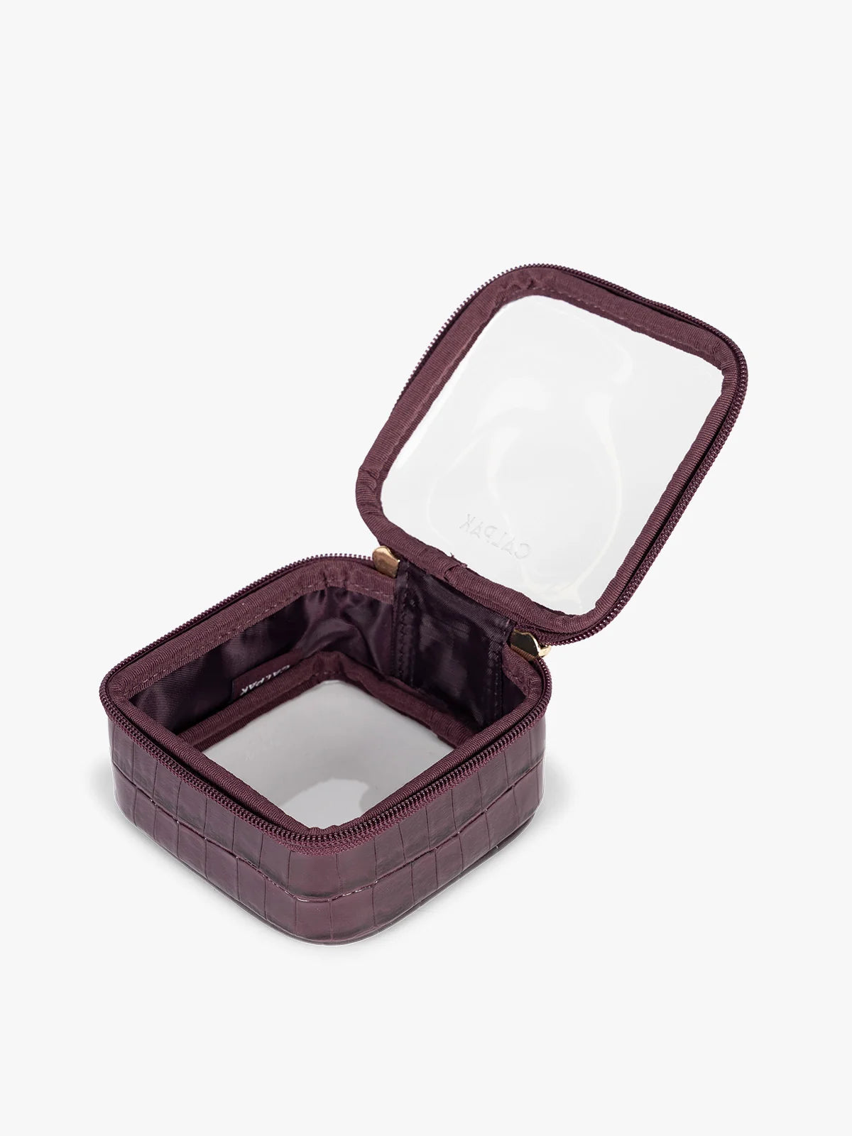 Tiny Clear Cosmetics Case in Croc-Embossed