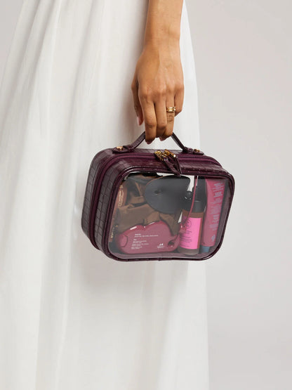 Small Clear Cosmetics Case in Croc-Embossed