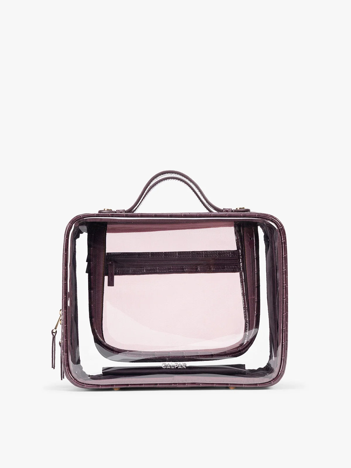 Large Clear Cosmetics Case in Croc-Embossed