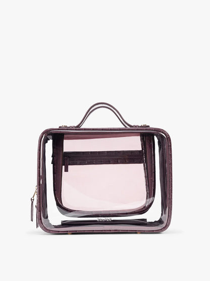 Large Clear Cosmetics Case in Croc-Embossed