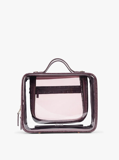 Large Clear Cosmetics Case in Croc-Embossed