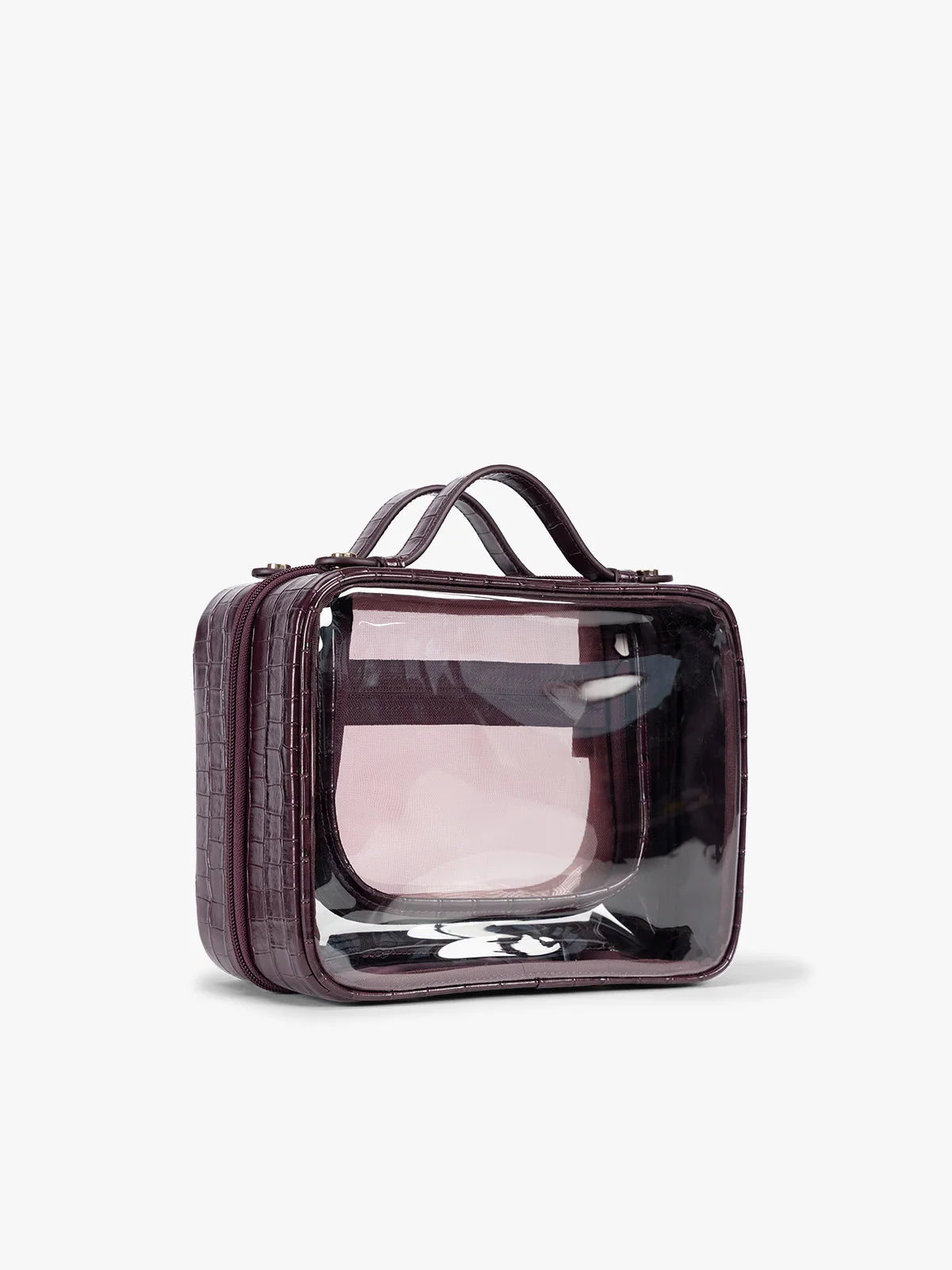 Medium Clear Cosmetics Case in Croc-Embossed