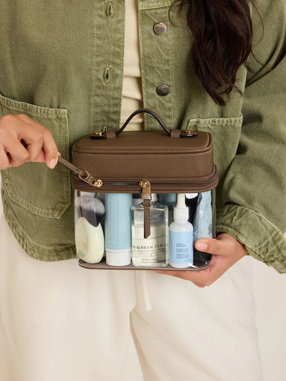 Clear Train Case with Top Compartment
